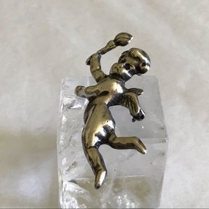 Winged Cherub Torch Enlightenment Sterling Brooch